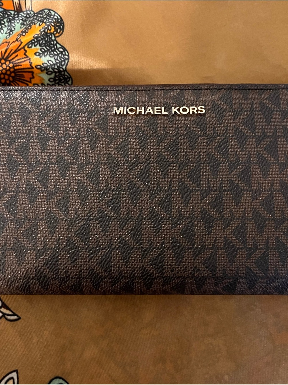 Michael Kors Brown Logo Hobo Bag with Tan Leather Trim and Matching Wallet - Picture 6 of 10